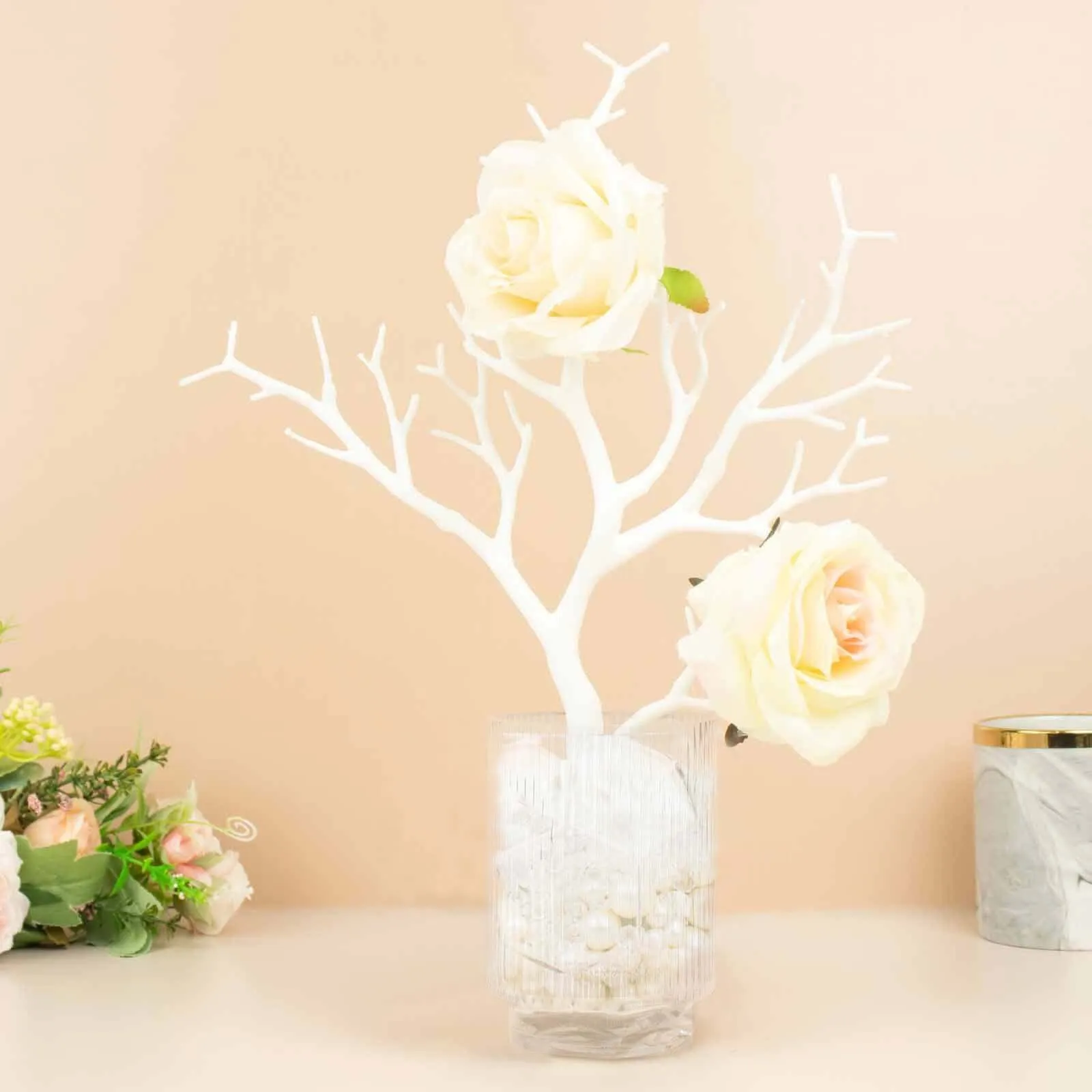 10 Pack 14" White Artificial Manzanita Tree Branches, DIY Plastic Dry Plant Twig Vase Fillers