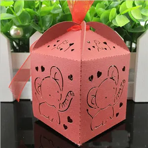 10pcs Elephant Laser Cut Hollow Carriage Favors Box Gifts Candy Boxes With Ribbon Baby Shower Wedding Event Party Supplies