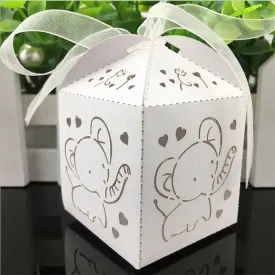 10pcs Elephant Laser Cut Hollow Carriage Favors Box Gifts Candy Boxes With Ribbon Baby Shower Wedding Event Party Supplies