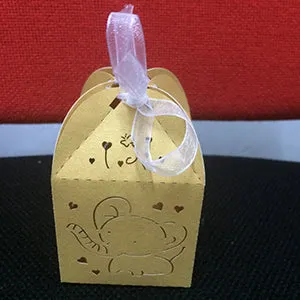 10pcs Elephant Laser Cut Hollow Carriage Favors Box Gifts Candy Boxes With Ribbon Baby Shower Wedding Event Party Supplies