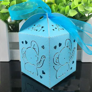 10pcs Elephant Laser Cut Hollow Carriage Favors Box Gifts Candy Boxes With Ribbon Baby Shower Wedding Event Party Supplies