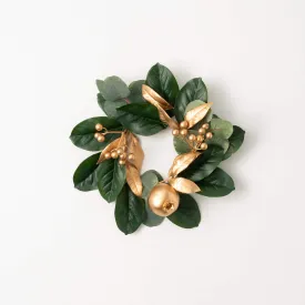 13"H Sullivans Gold Berry Leaf Christmas Mini Wreath, Green