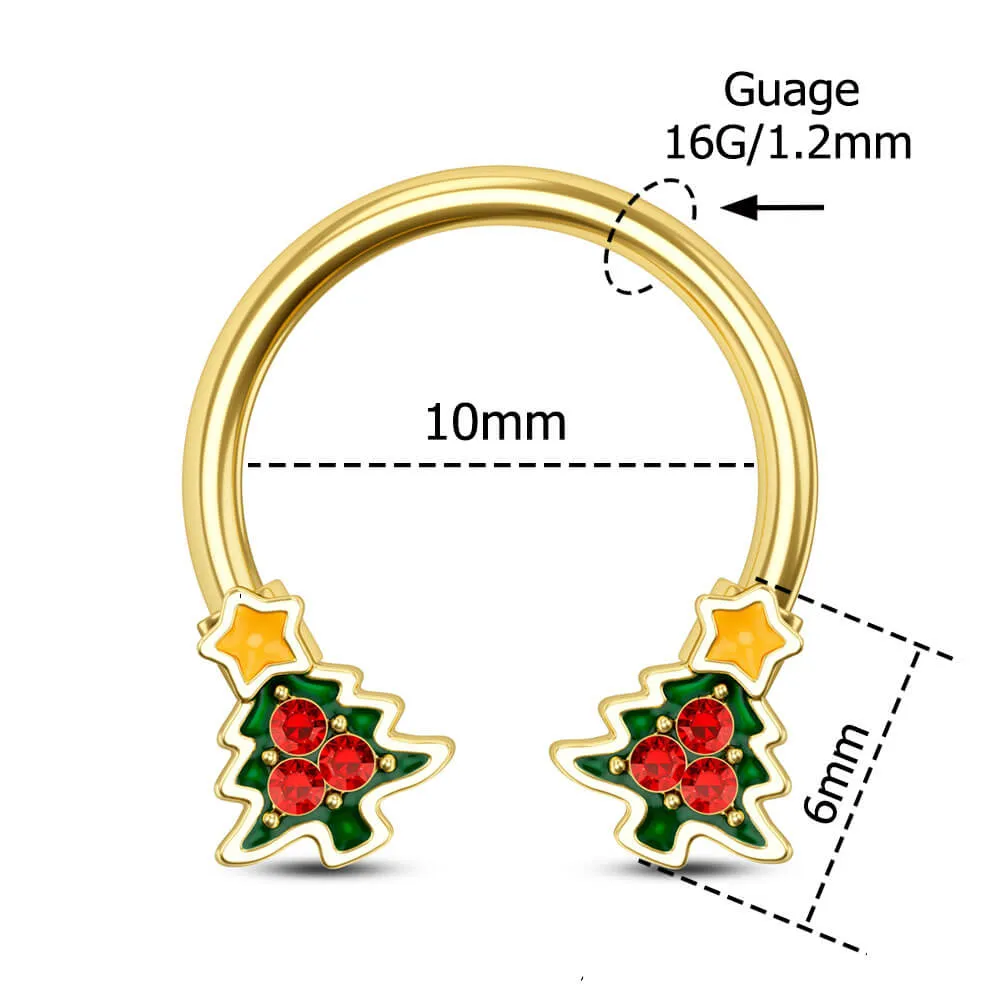 16G Christmas Tree Horseshoe Ring Daith Earrings