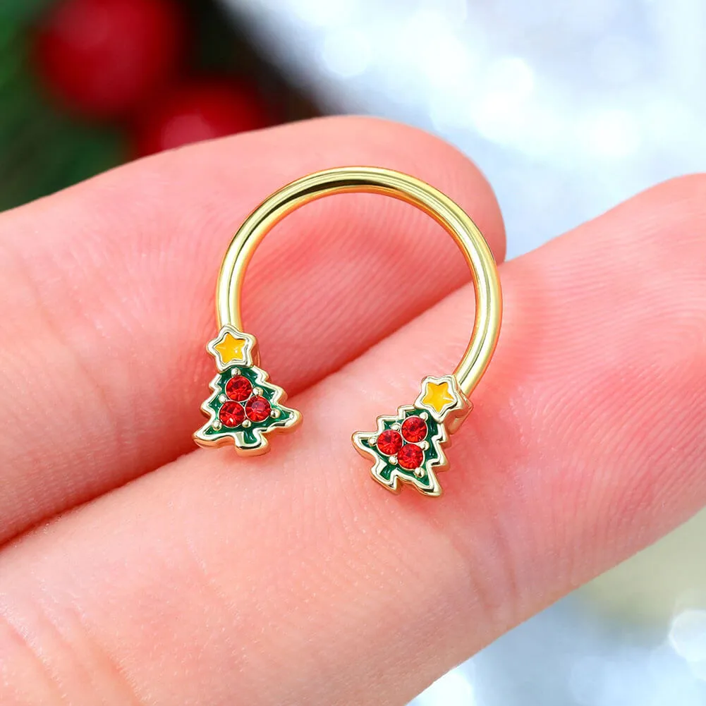 16G Christmas Tree Horseshoe Ring Daith Earrings