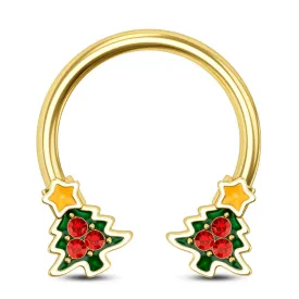 16G Christmas Tree Horseshoe Ring Daith Earrings