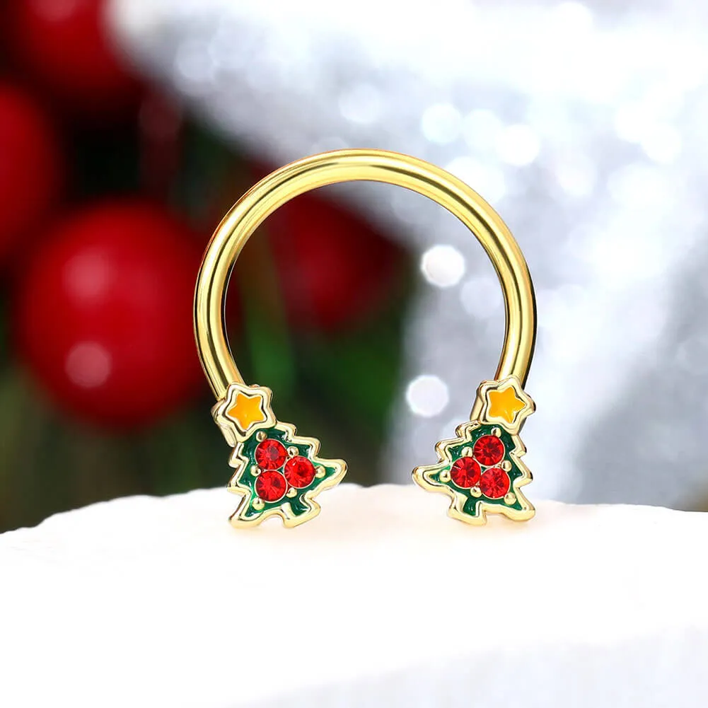 16G Christmas Tree Horseshoe Ring Daith Earrings