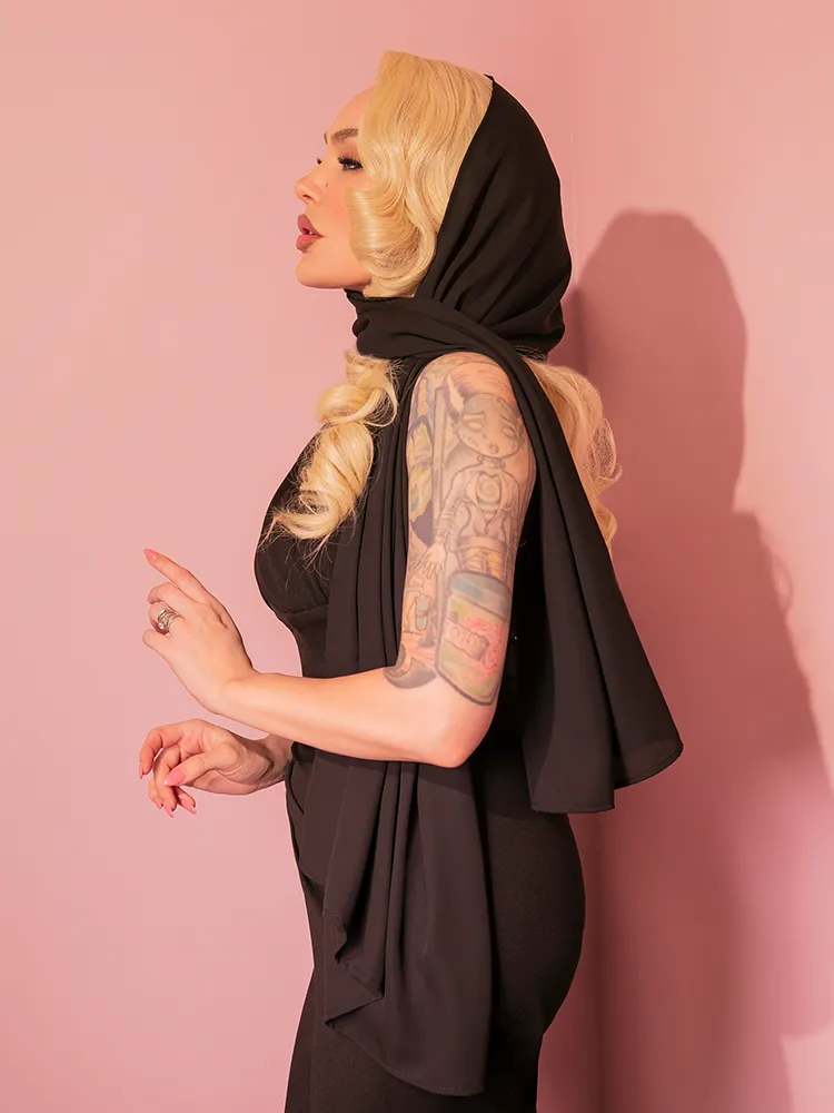 1950s Inspired Chiffon Scarf in Black - Vixen by Micheline Pitt