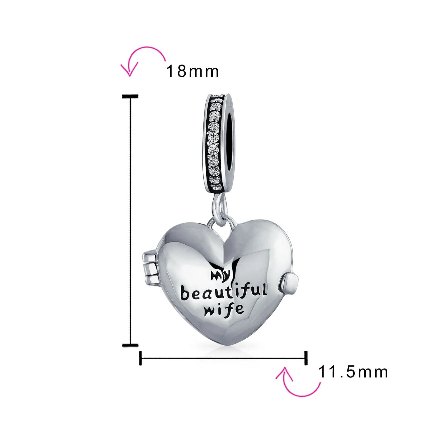 2 Tone Words #1 Mom Dangle MY Wife Heart Locket Charm Bead .925 Silver