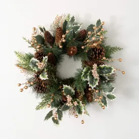 20"H Sullivans Gold Holly And Pine Christmas Mini Wreath, Green