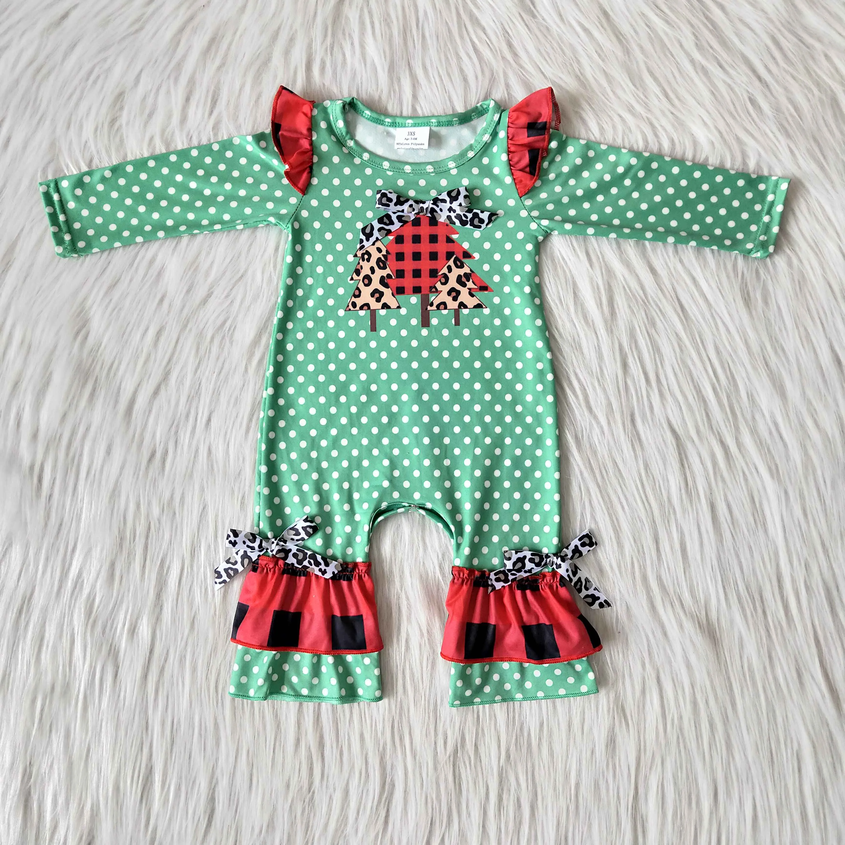 6 A1-26-2 girl green tree christmas winter romper