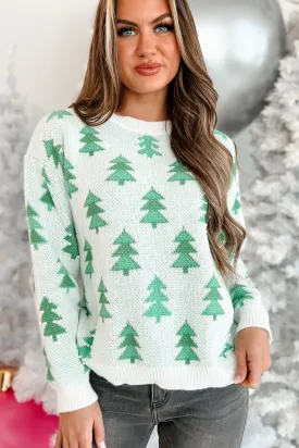 A Tree-mendous Christmas Pearl Beaded Holiday Sweater (Ivory/Green)