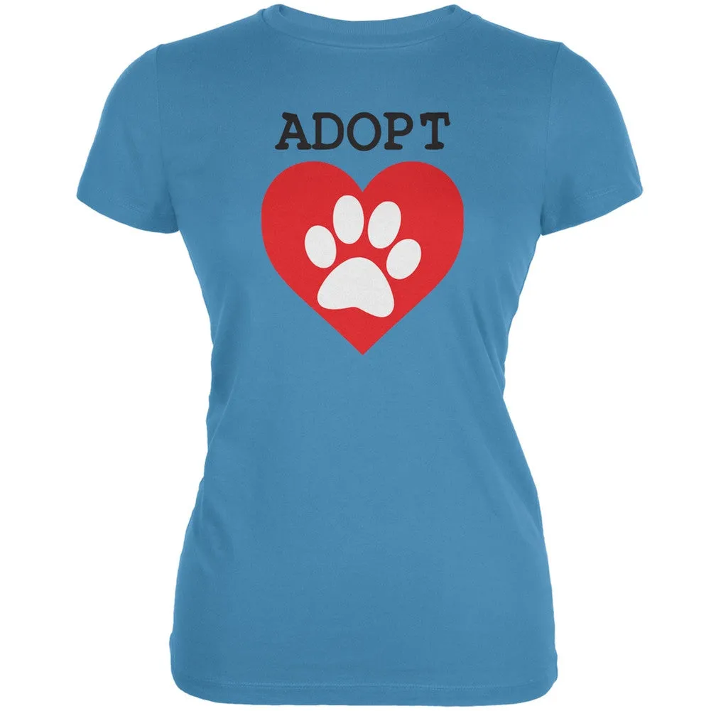 Adopt Heart Paw Aqua Juniors Soft T-Shirt