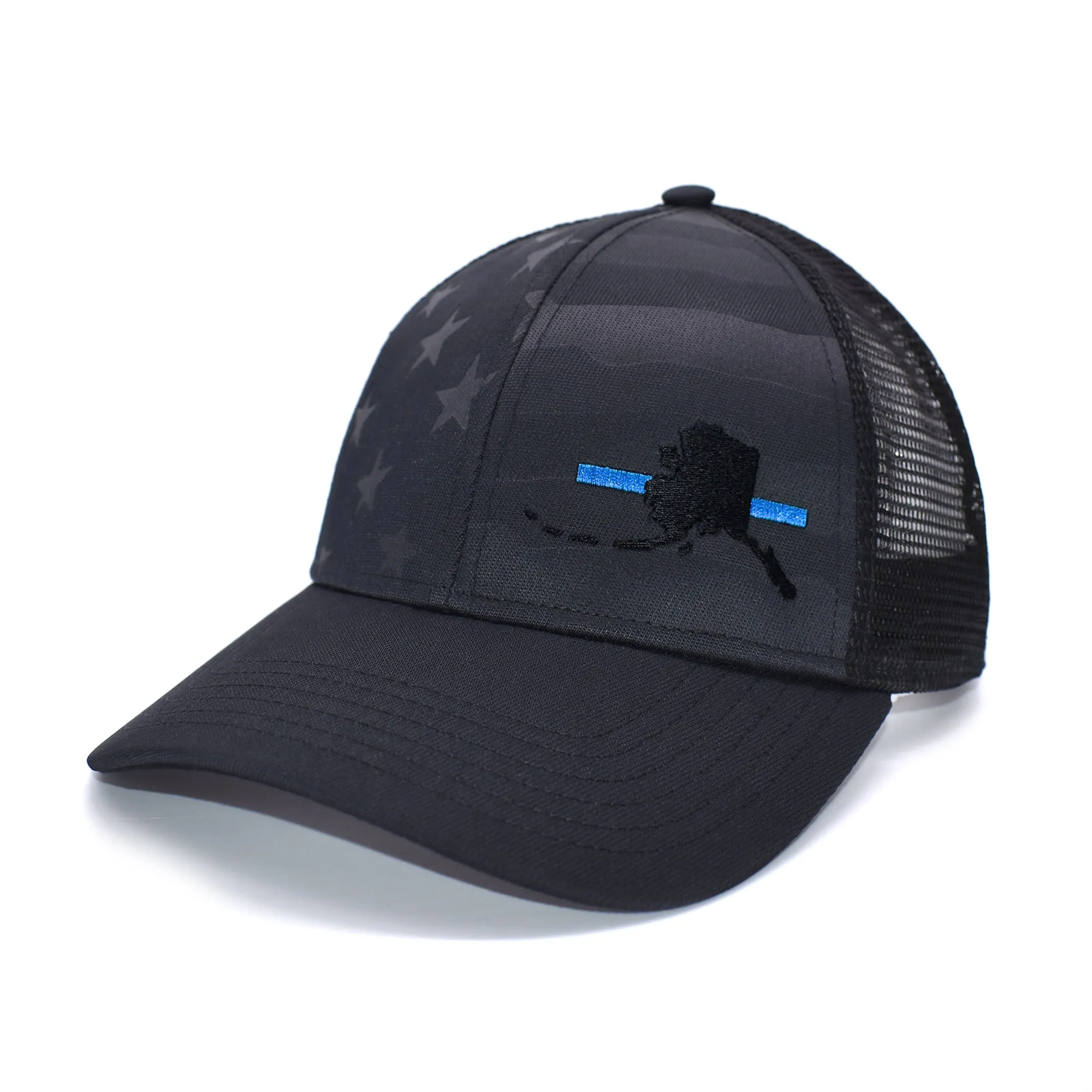 Alaska State Outline Hat - Blue Line Police Support Design, Adjustable Cap