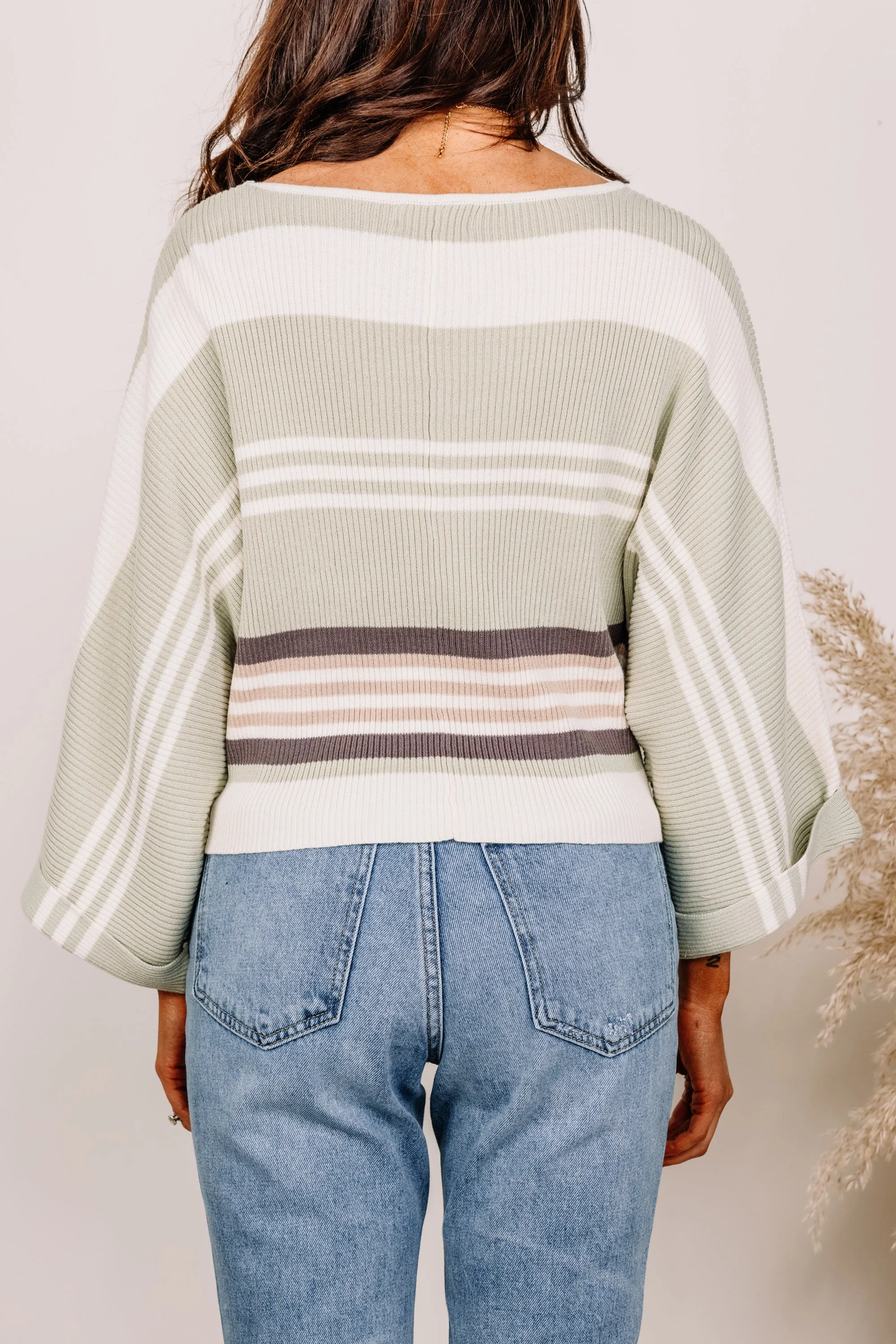 All Caught Up Sage Green Striped Sweater