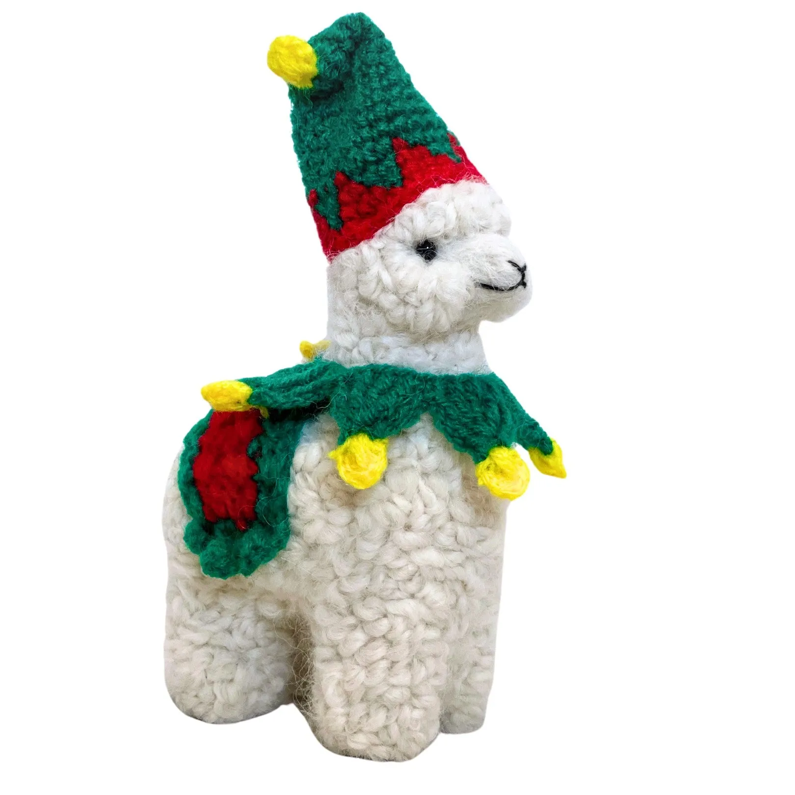 Alpaca Christmas Ornament with Red and Green Hat