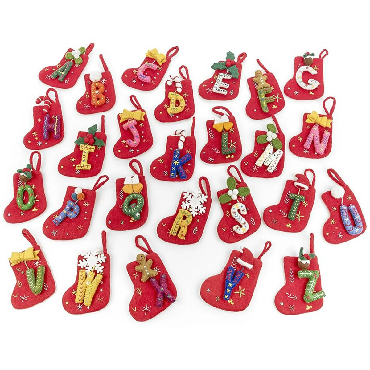 Alphabet Mini Christmas Stocking Hanging Decorations (Various Letters A-Z) by Felt So Good