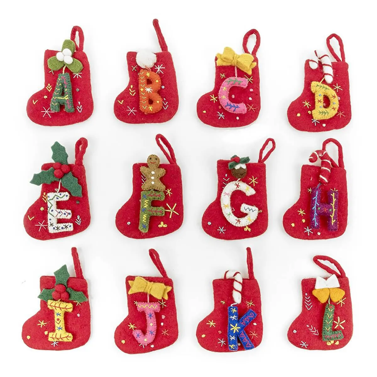 Alphabet Mini Christmas Stocking Hanging Decorations (Various Letters A-Z) by Felt So Good