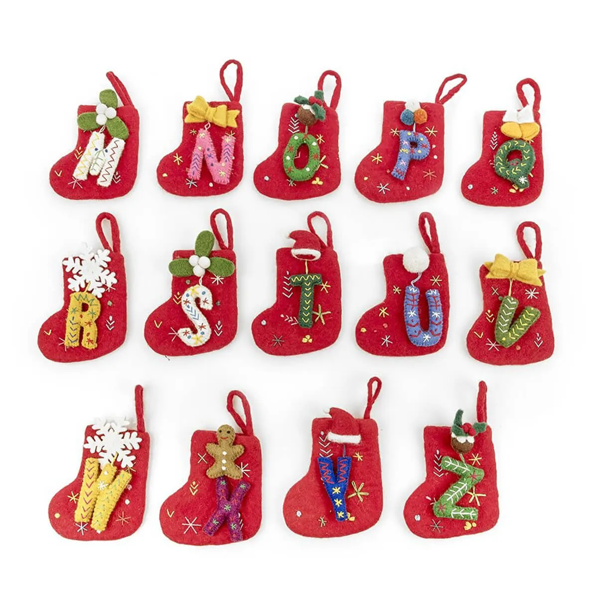 Alphabet Mini Christmas Stocking Hanging Decorations (Various Letters A-Z) by Felt So Good