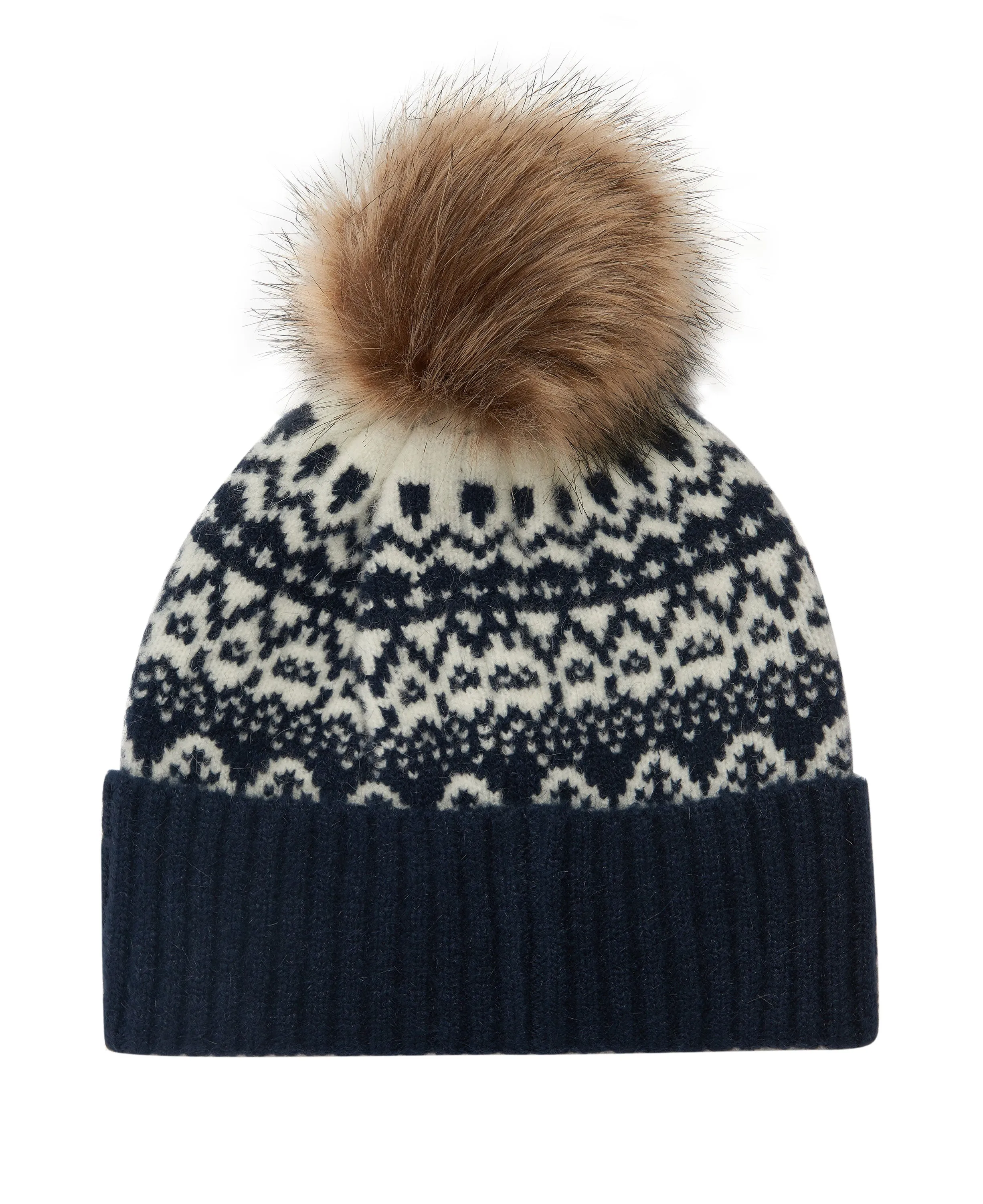 Alpine Fairisle Pom Beanie - Navy