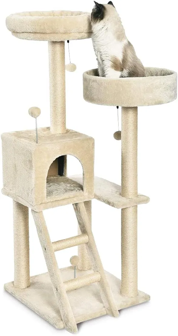 Amazon Basics Multi-Level Cat Tree Indoor Climbing Activity Cat Tower with Scratching Posts, Cave, and Step Ladder