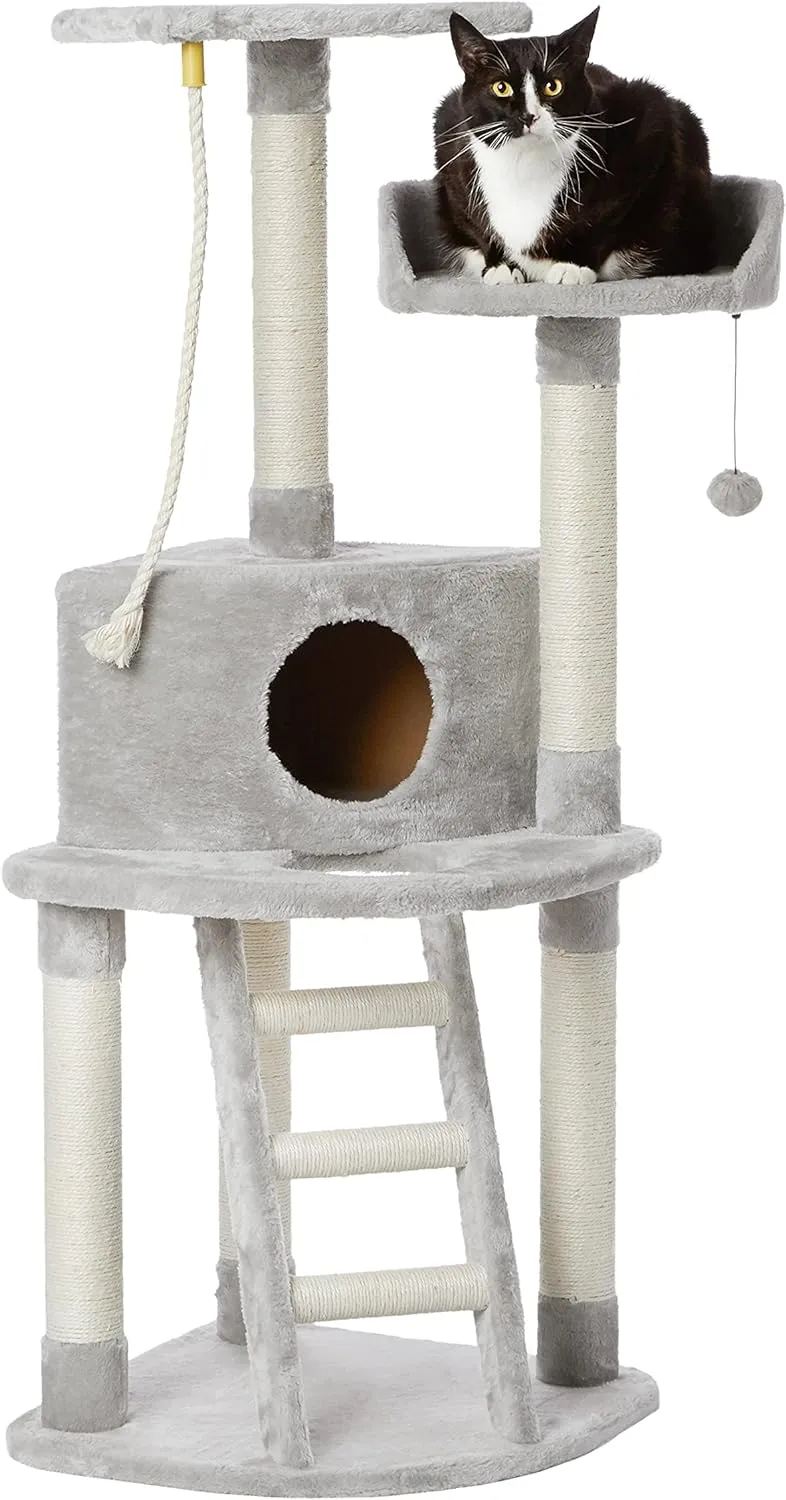 Amazon Basics Multi-Level Cat Tree Indoor Climbing Activity Cat Tower with Scratching Posts, Cave, and Step Ladder