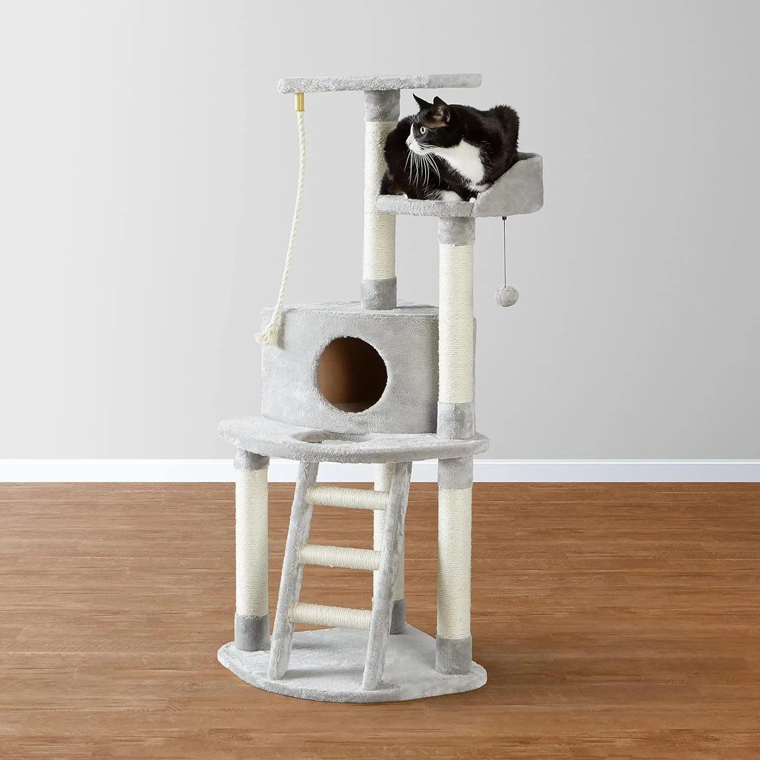 Amazon Basics Multi-Level Cat Tree Indoor Climbing Activity Cat Tower with Scratching Posts, Cave, and Step Ladder