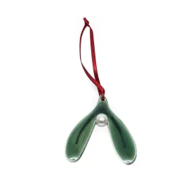 Angel Ceramics Glazed Green Mistletoe Hanging Decoration