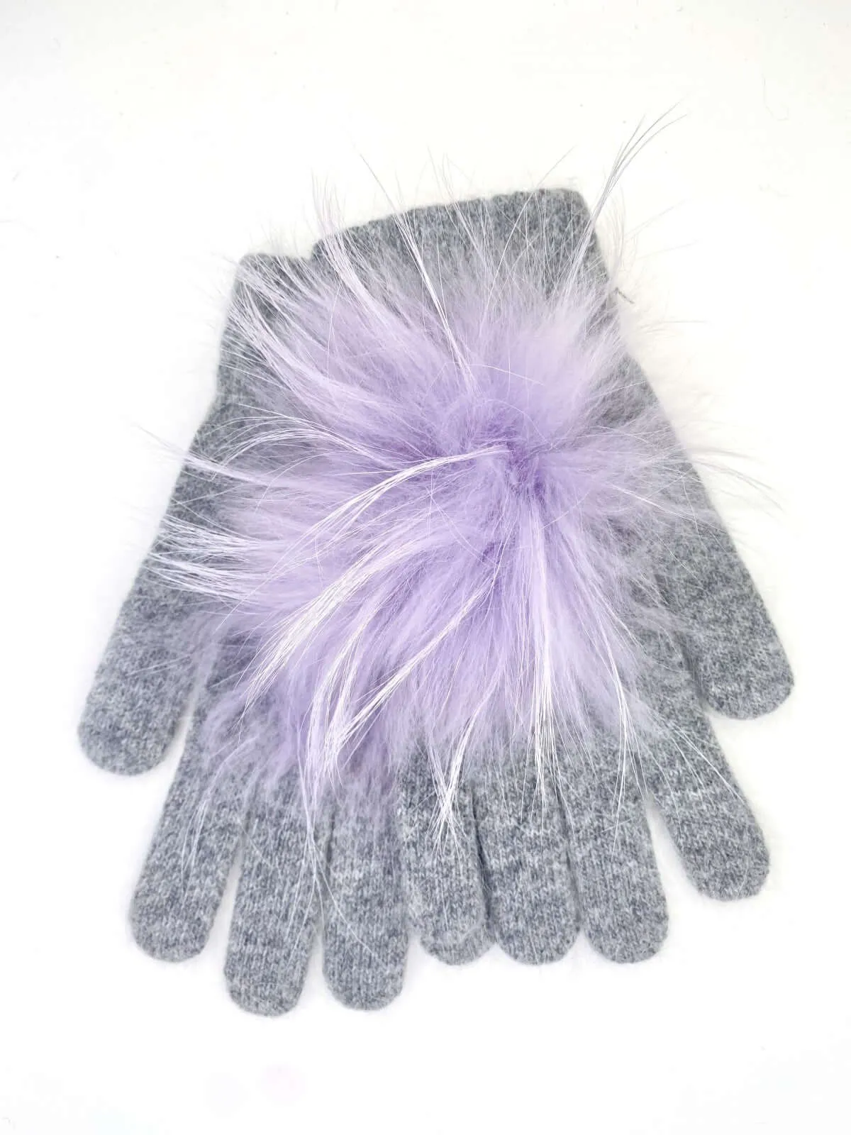 Angora Wool Glove Puff Pom