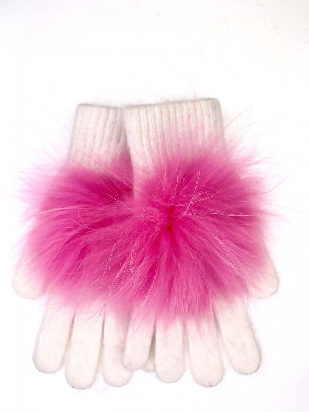 Angora Wool Glove Puff Pom