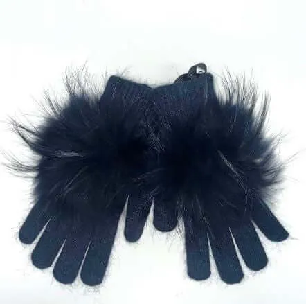 Angora Wool Glove Puff Pom