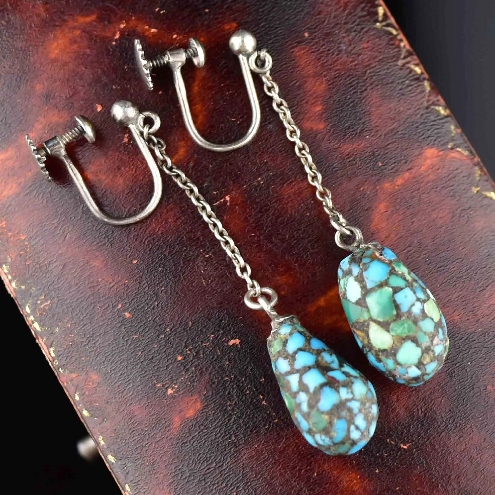 Antique Edwardian Turquoise Dangle Earrings