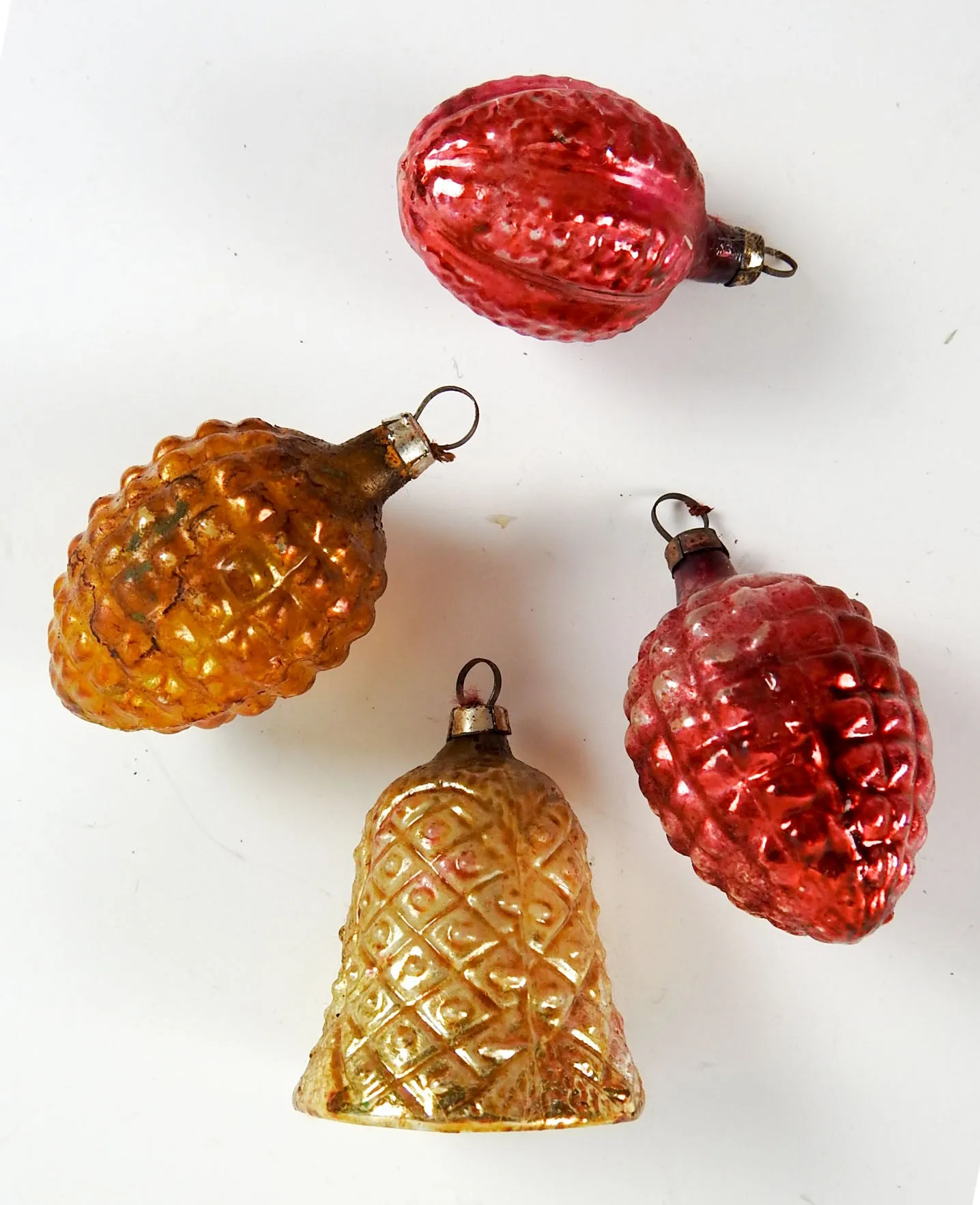 Antique German Embossed Bumpy Glass Christmas Ornaments - Set of 4