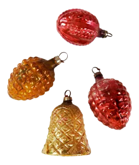 Antique German Embossed Bumpy Glass Christmas Ornaments - Set of 4