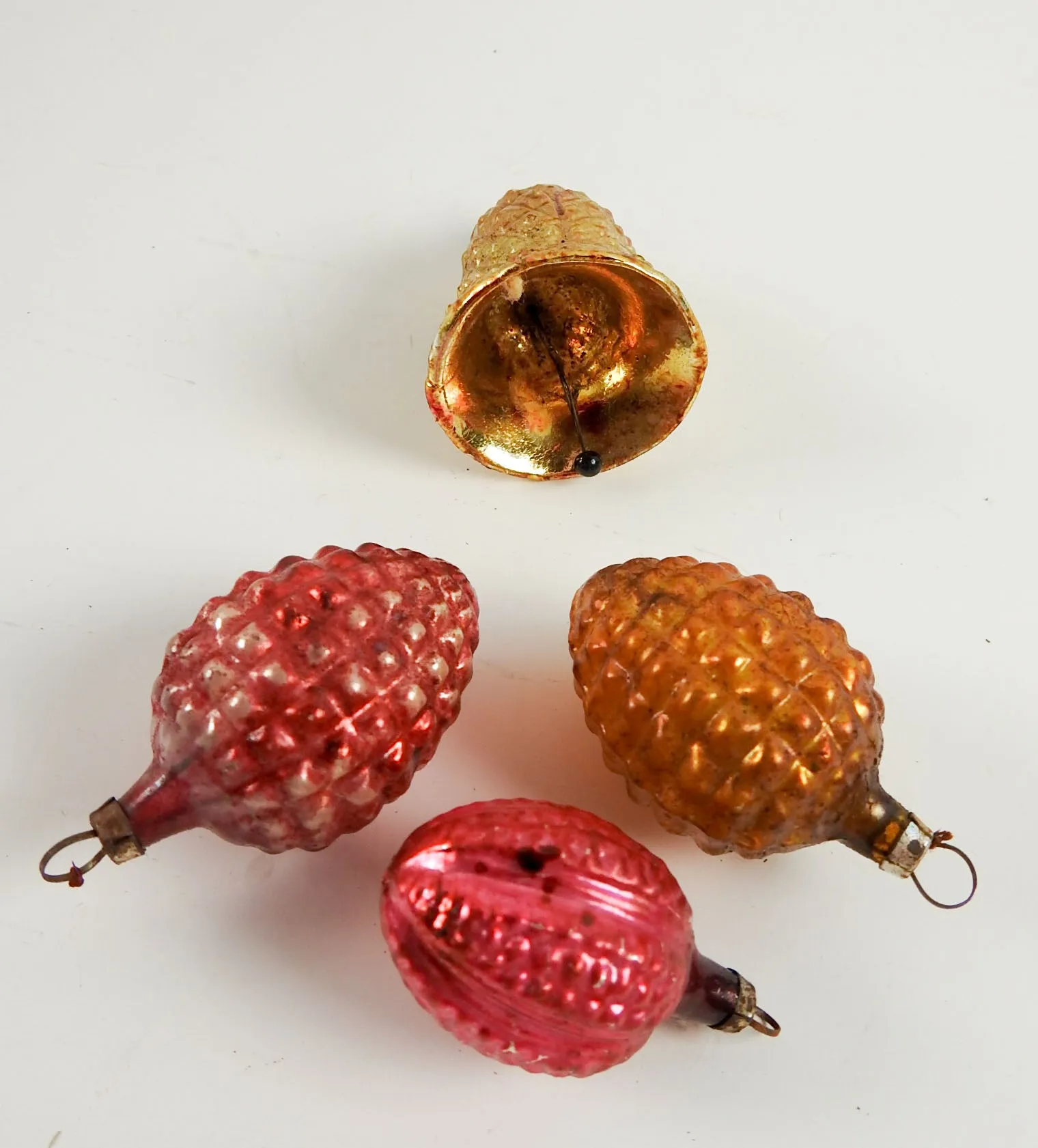 Antique German Embossed Bumpy Glass Christmas Ornaments - Set of 4