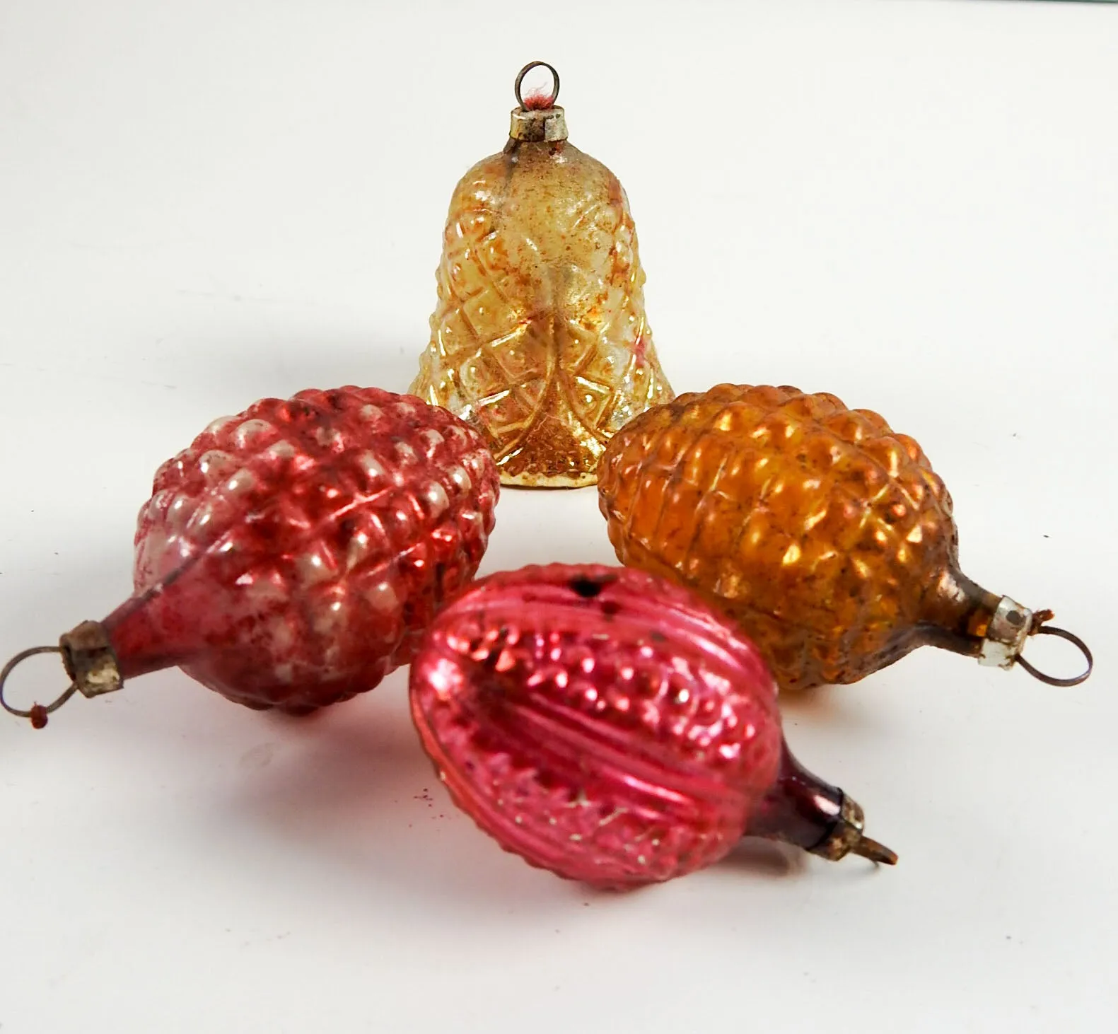 Antique German Embossed Bumpy Glass Christmas Ornaments - Set of 4