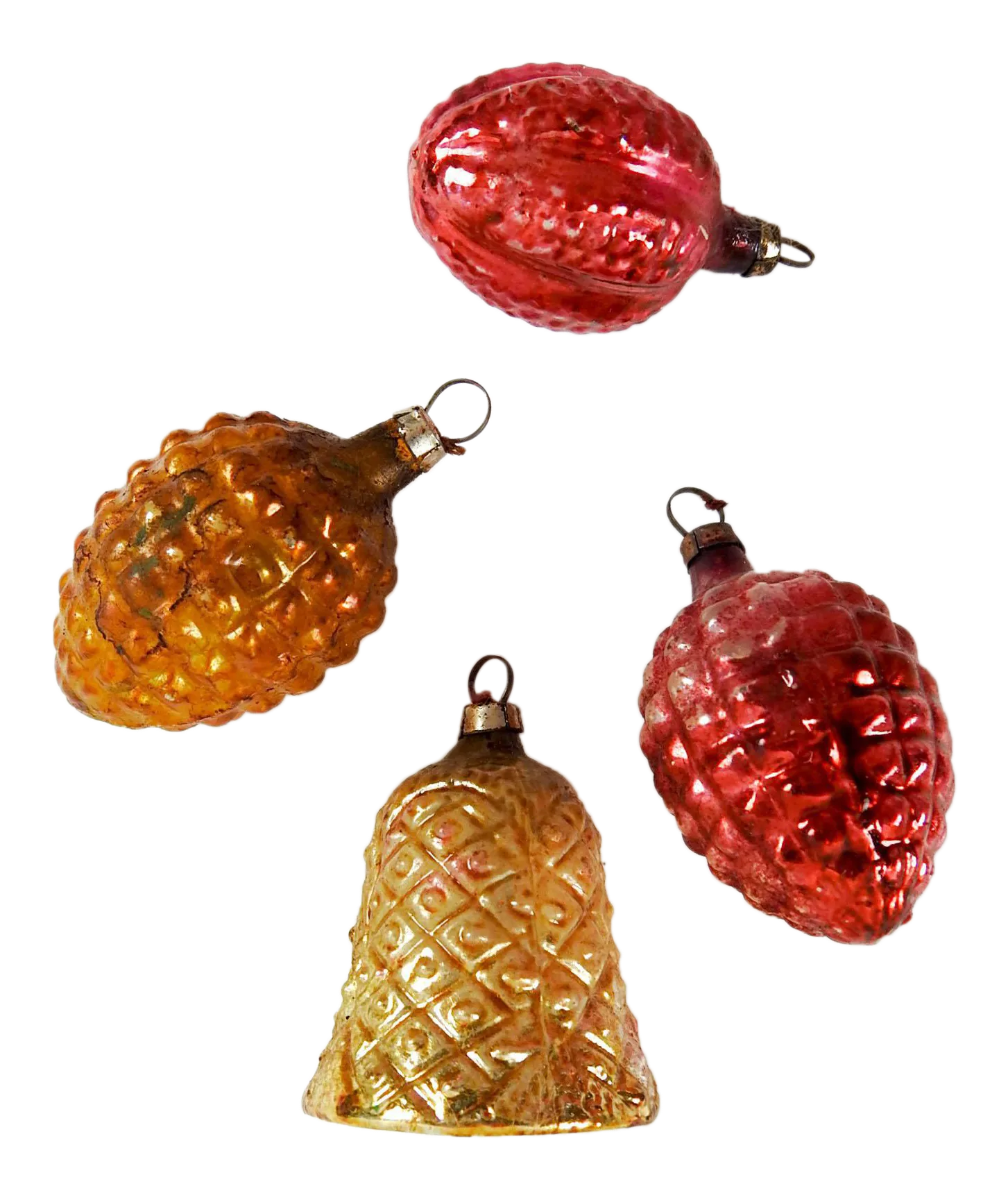 Antique German Embossed Bumpy Glass Christmas Ornaments - Set of 4