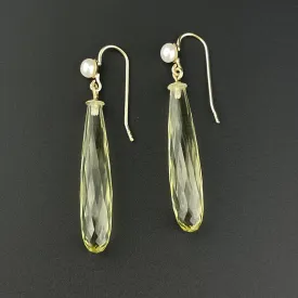 Antique Gold Art Deco Style Pearl Citrine Drop Earrings