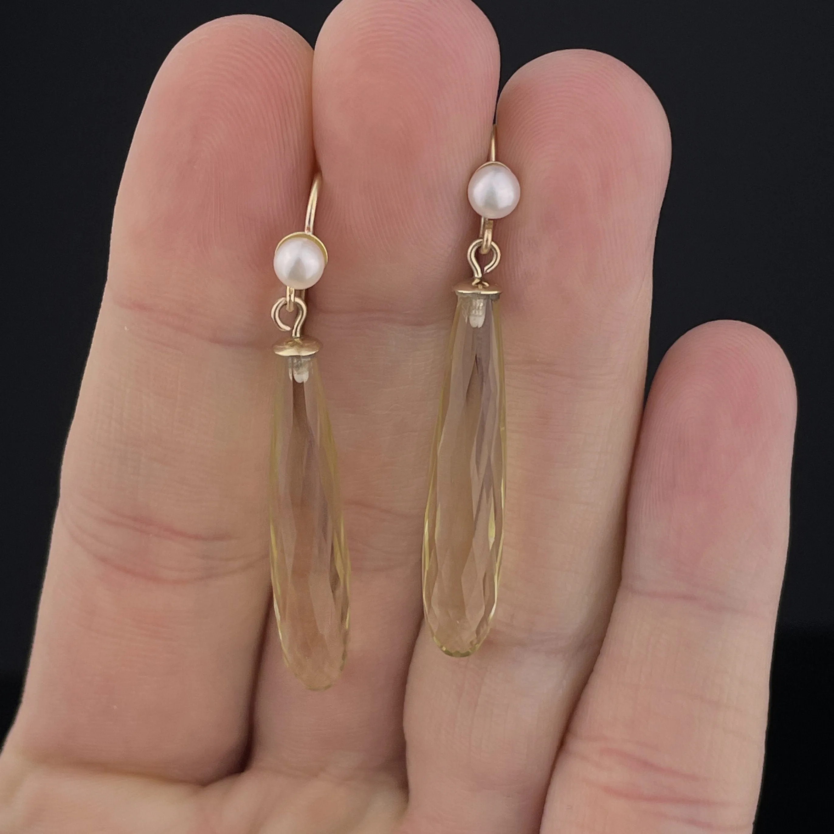 Antique Gold Art Deco Style Pearl Citrine Drop Earrings