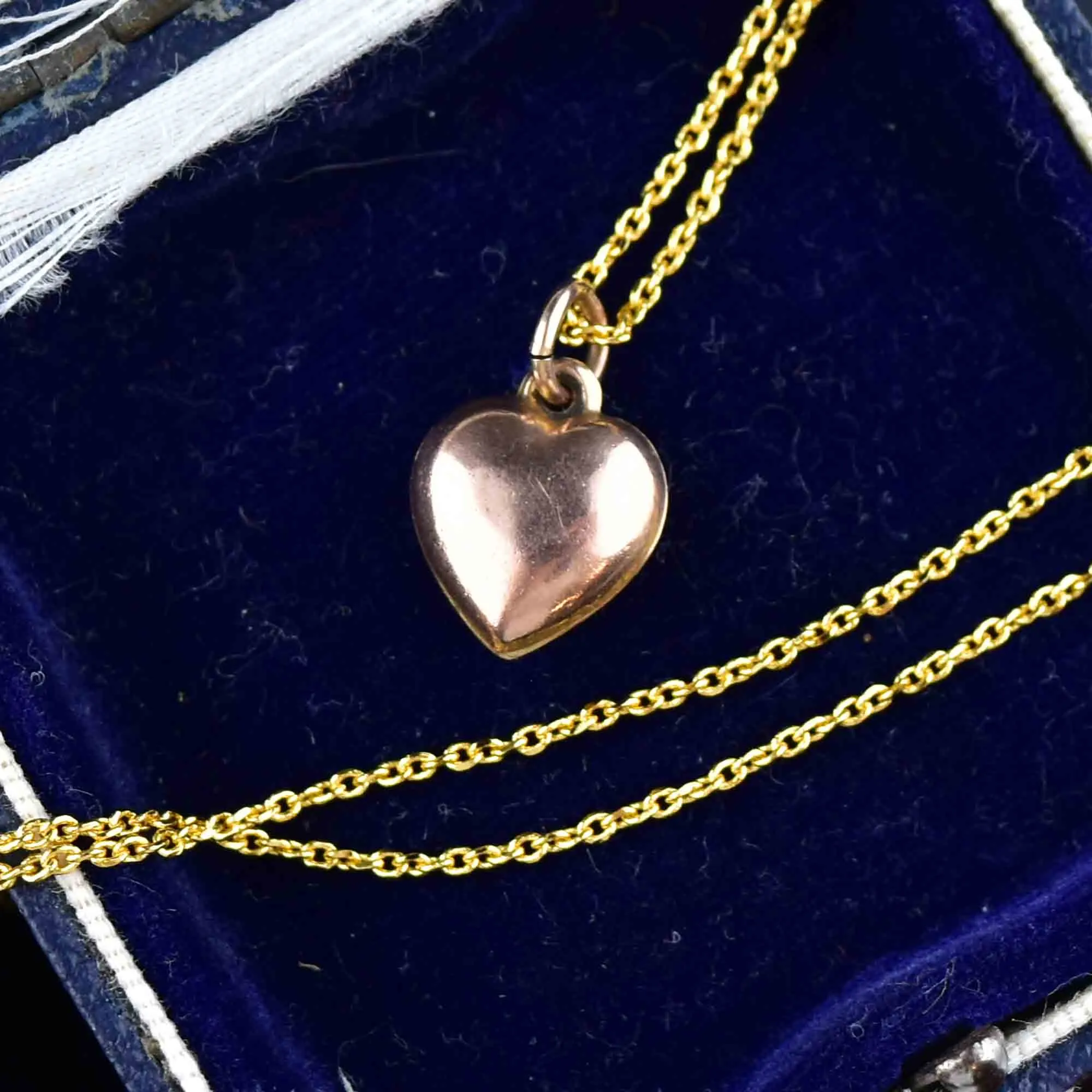 Antique Puffy Rose Gold Heart Pendant Necklace