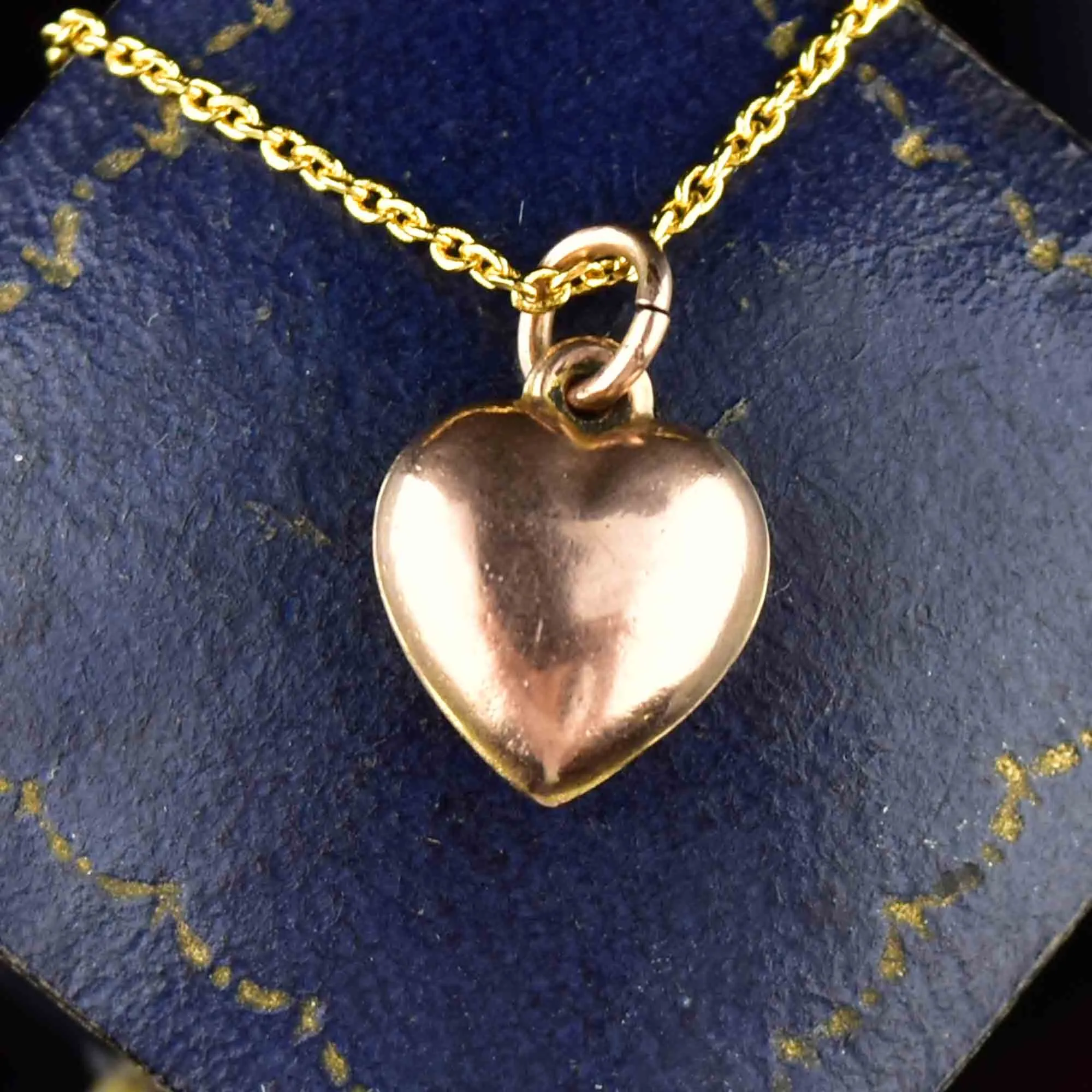 Antique Puffy Rose Gold Heart Pendant Necklace