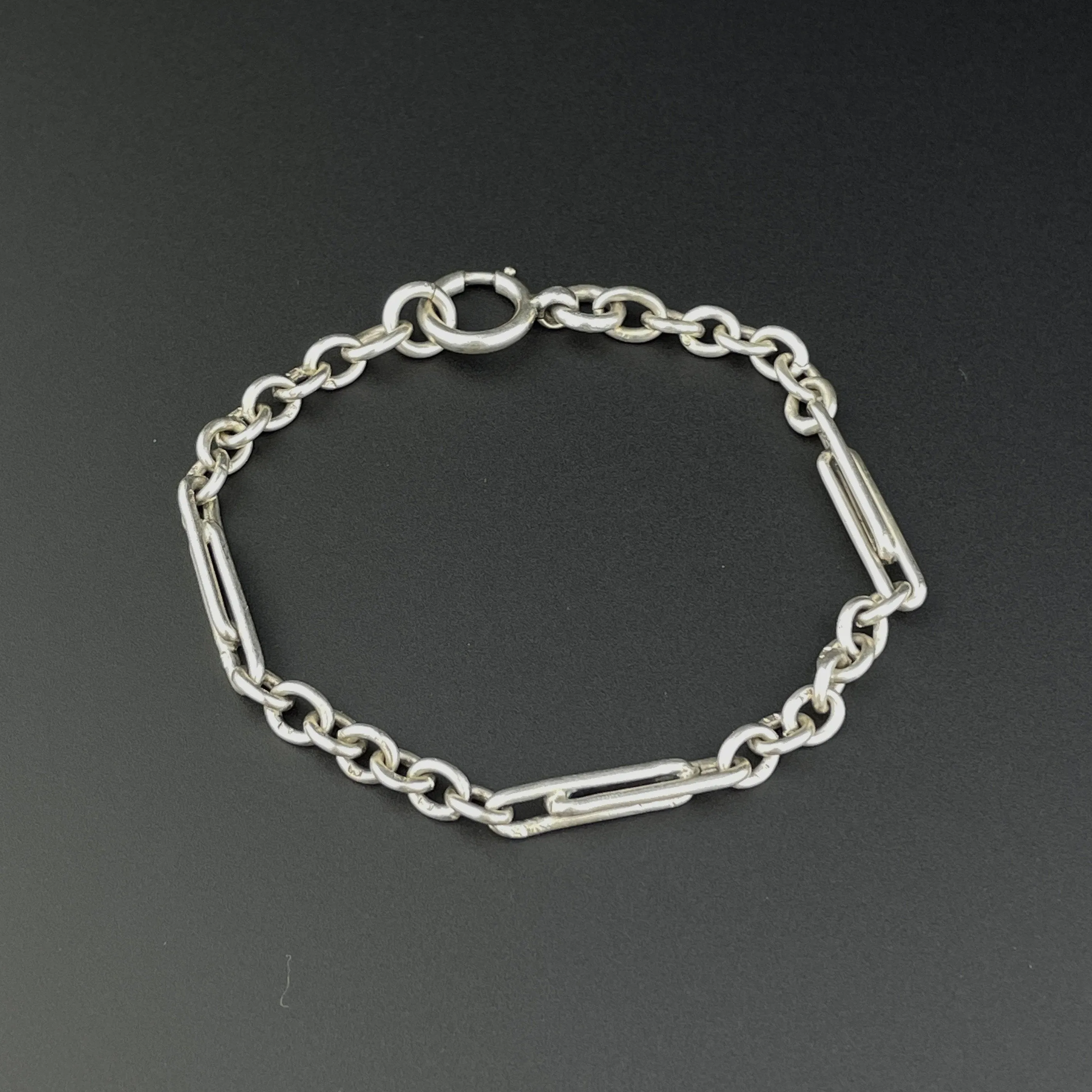 Antique Trombone Link Silver Watch Chain Bracelet