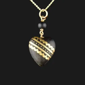 Antique Victorian Gold Pique Heart Pendant Necklace