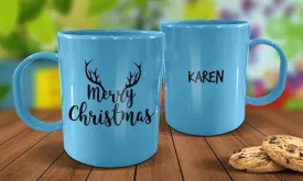 Antler Plastic Christmas Mug - Blue