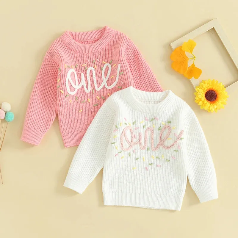 Baby Girls Deluxe Sweater - ONE - First Birthday Confetti