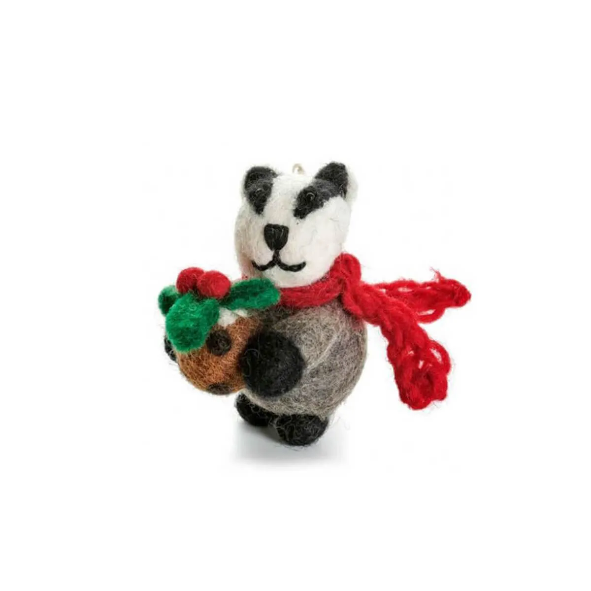 Badger With Christmas Pudding Hanging Decoration by Amica