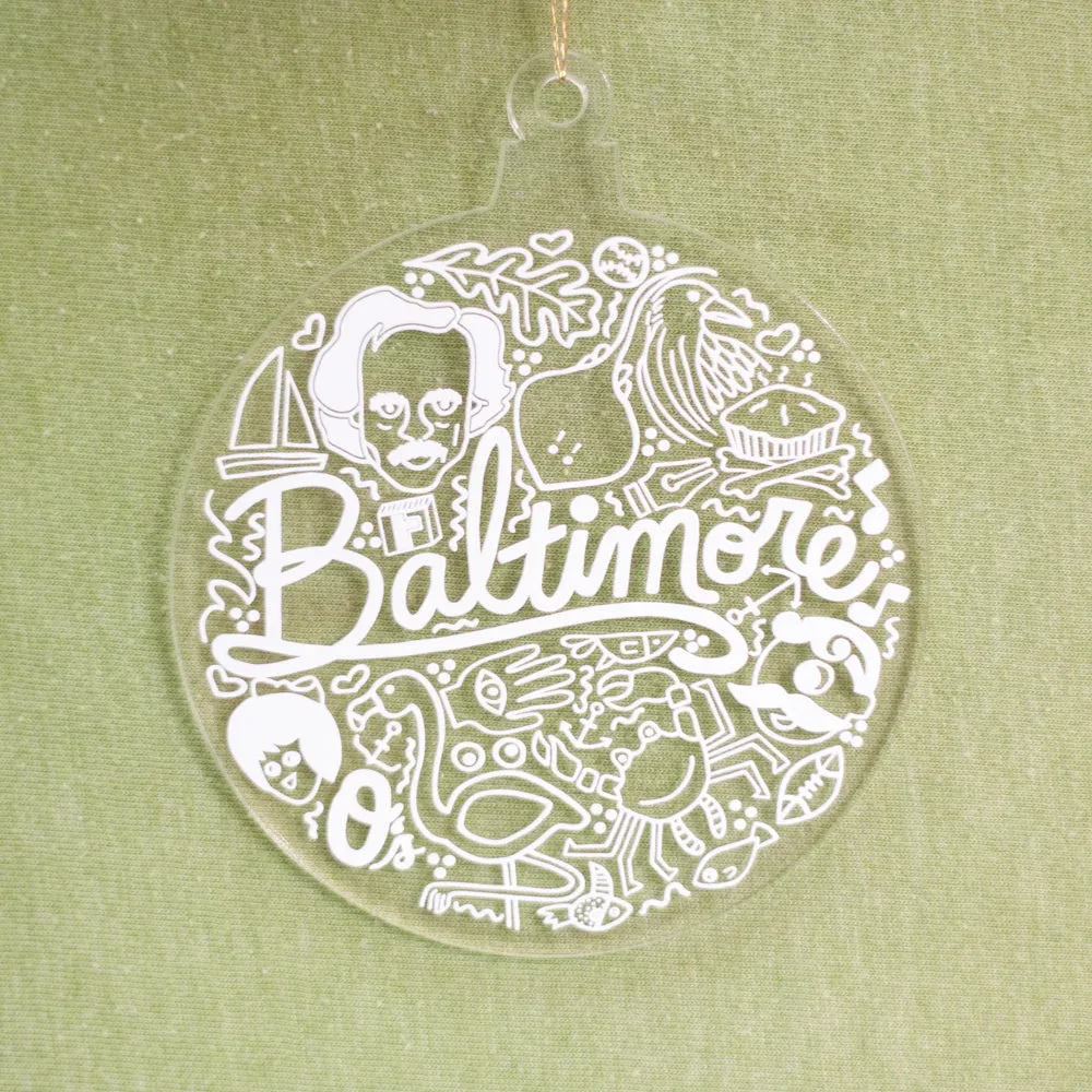 Baltimore Christmas tree ornament, Charm City icons holiday ornament