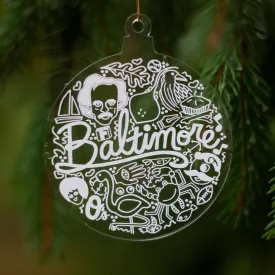 Baltimore Christmas tree ornament, Charm City icons holiday ornament