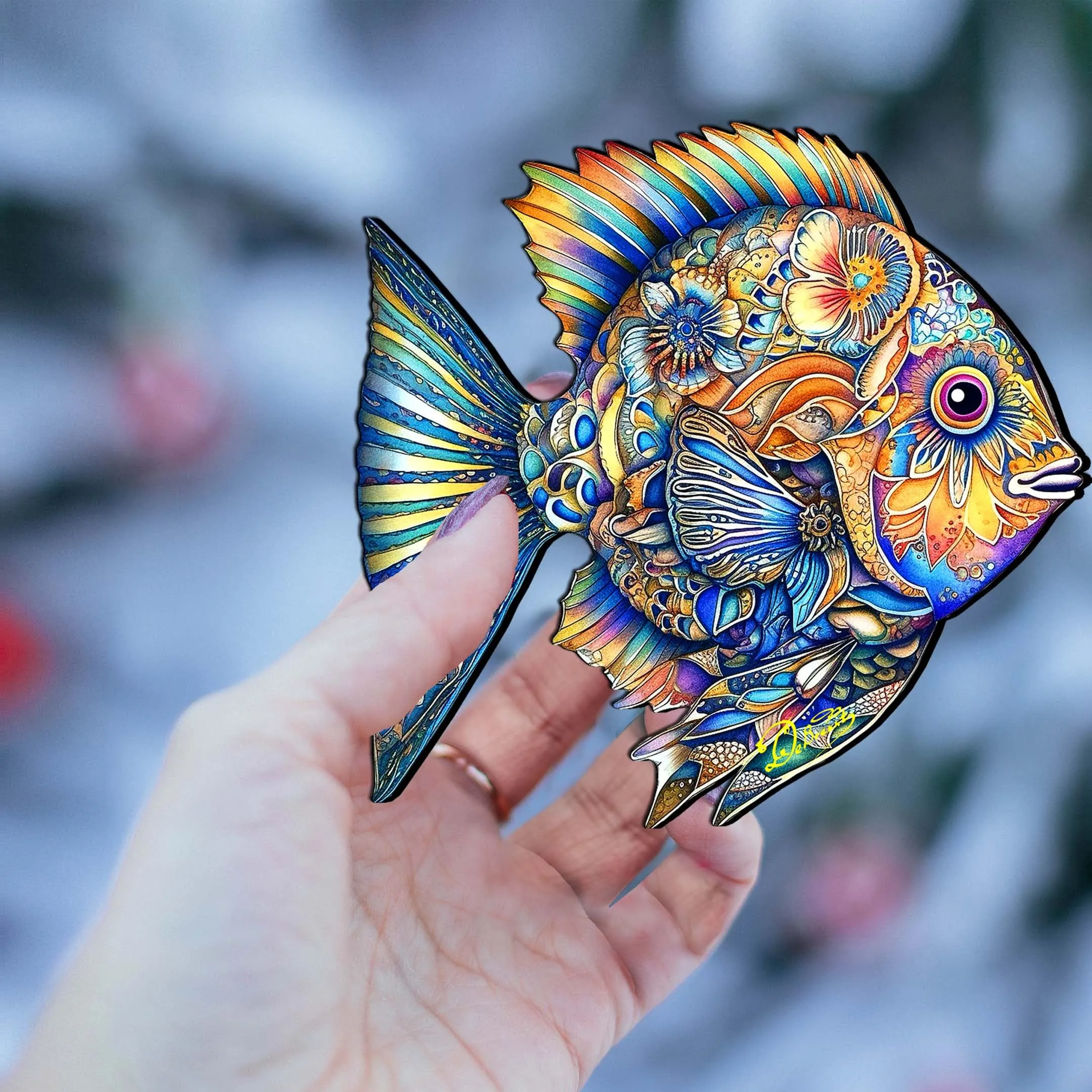 Beach Themed Ornaments - Cerulean Serenity Fish Wooden Ornaments by G.Debrekht | Coastal Holiday Decor - 8688304