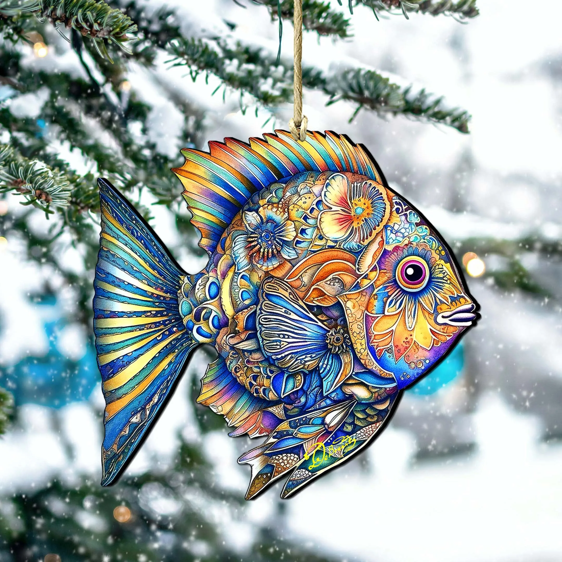 Beach Themed Ornaments - Cerulean Serenity Fish Wooden Ornaments by G.Debrekht | Coastal Holiday Decor - 8688304