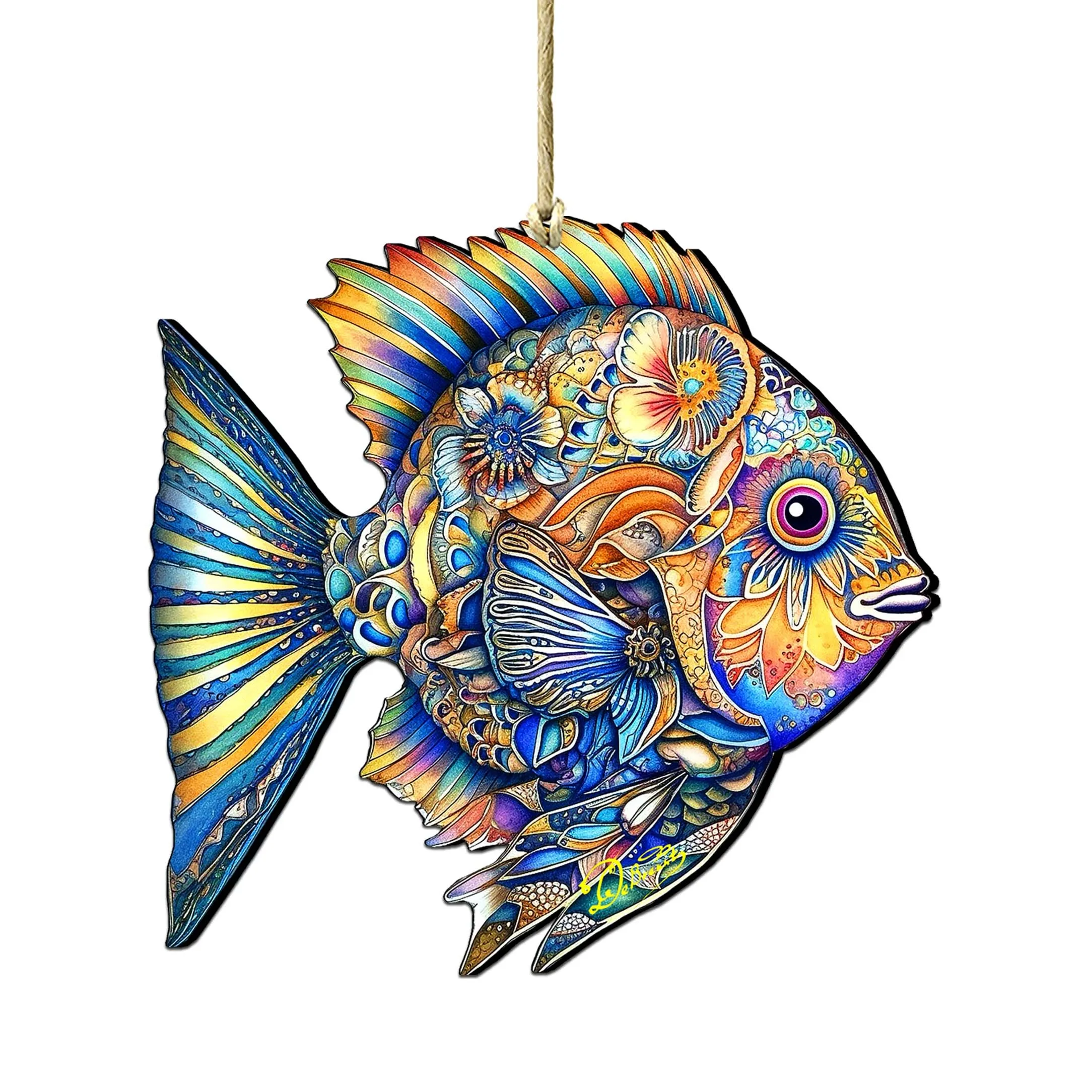 Beach Themed Ornaments - Cerulean Serenity Fish Wooden Ornaments by G.Debrekht | Coastal Holiday Decor - 8688304